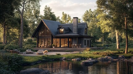 Obraz premium A house with a pathway leading to the front door. This image can be used to depict home, real estate, or welcoming concepts