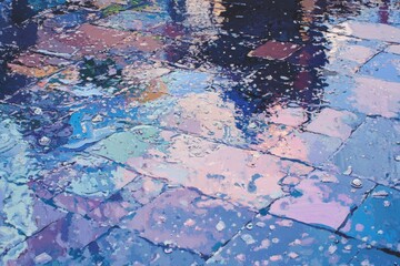 Obraz premium Raindrops Splashing on Wet Pavement in Natural Light