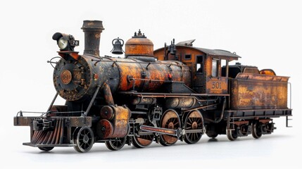 Obraz premium A vintage train engine with classic design, isolated on white background