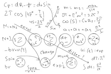 Mathematical, scientific formulas and expressions. Educational, vector illustration. Hand-drawn on...
