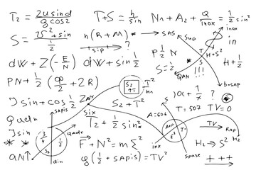 Mathematical, scientific formulas and expressions. Educational, vector illustration. Hand-drawn on...