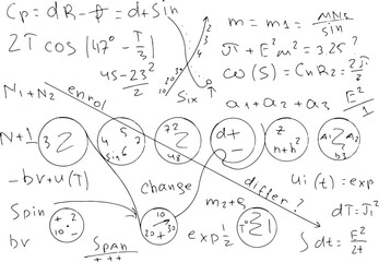 Mathematical, scientific formulas and expressions. Educational, vector illustration. Hand-drawn on a white background.	