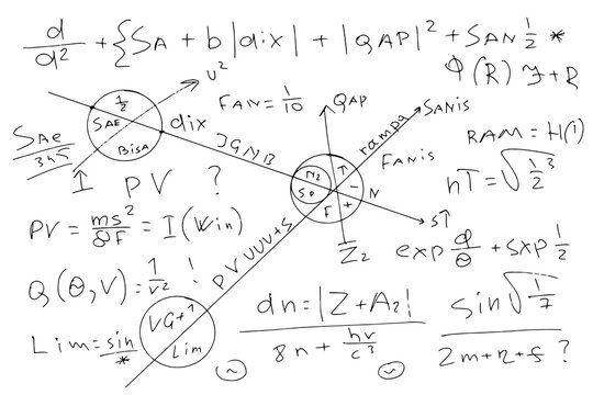 Mathematical, scientific formulas and expressions. Educational, vector illustration. Hand-drawn on a white background.	