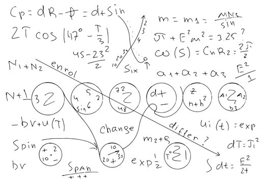 Mathematical, scientific formulas and expressions. Educational, vector illustration. Hand-drawn on a white background.	