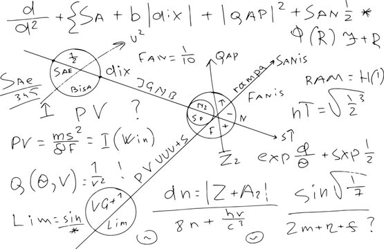 Mathematical, scientific formulas and expressions. Educational, vector illustration. Hand-drawn on a white background.	