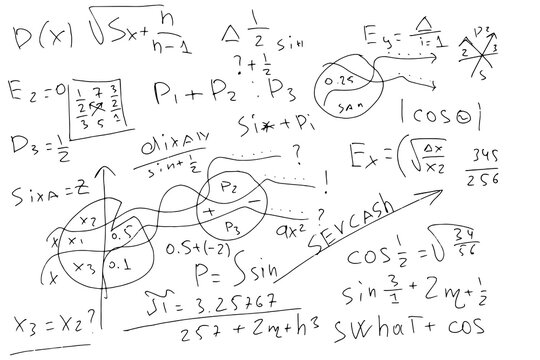 Mathematical, scientific formulas and expressions. Educational, vector illustration. Hand-drawn on a white background.	