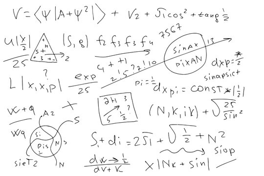 Mathematical, scientific formulas and expressions. Educational, vector illustration. Hand-drawn on a white background.	