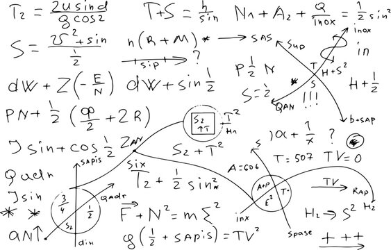 Mathematical, scientific formulas and expressions. Educational, vector illustration. Hand-drawn on a white background.	