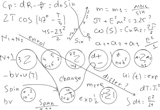 Mathematical, scientific formulas and expressions. Educational, vector illustration. Hand-drawn on a white background.	