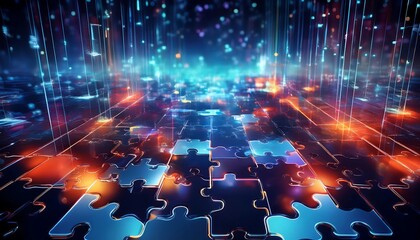 Fototapeta premium An abstract, tech-infused background with interconnected puzzle pieces, representing the integration of APIs and the smooth flow of digital connectivity.
