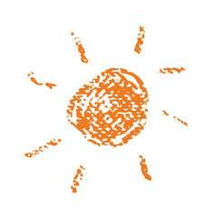 Hand-drawn crayon sun illustration in bright orange, playful vector design for children's art, abstract, creative and fun