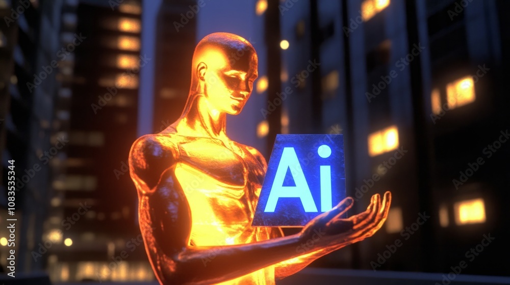 Poster abstract giving hand with ai word. artificial intelligence and machine learning concept. low poly st