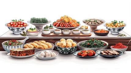 Chinese New Year sweets platter, isolate on white background, representing joy and prosperity,