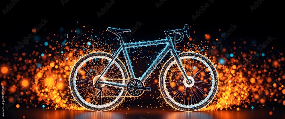 Poster A Vigorously Dynamic Bicycle Dissolving into Particles with Glowing Effects Representing Motion and Energy in Action