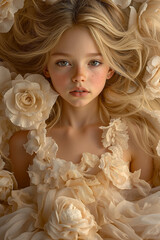 Fototapeta premium A young girl with long blonde hair and flowers in her hair