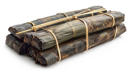 Chinese New Year rice dumpling wrapped in bamboo leaves, isolate on white background,