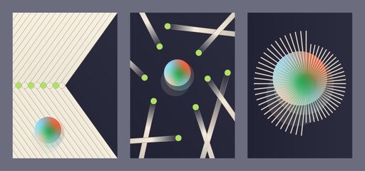 Abstract poster background vector. Set of retro wall decoration, geometric shape, conceptual, futuristic. modern wall art for interior, decorative, banner, cover,