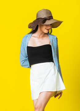 Western Woman in Black and White Skirt Mockup Style With a Yellow background
