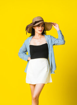 Modern Western Fashion: Black and White Outfit for Skirt Mockups With a Yellow background