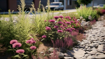 Fototapeta premium A photo of a rain garden designed to capture and filter