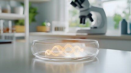 Microscope displaying intricate genetic modification process, symbolizing advanced scientific research and potential for biotechnology breakthroughs.