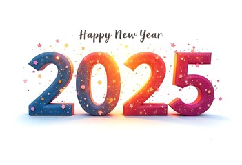 HAPPY NEW YEAR Design Title: HAPPY NEW YEAR: 2025 , Full design on completely plain white background
