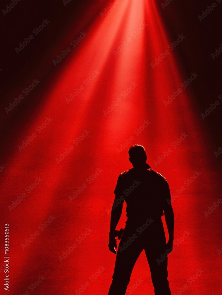 Aufkleber a burglar's silhouette is dramatically illuminated by a red spotlight, creating a tense atmosphere i