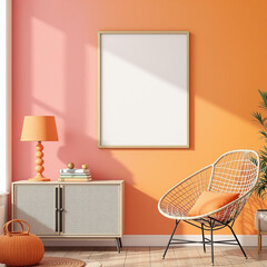 Modern Living Room Poster Mockup. Stylish Home Interior with Elegant Decor. 3D Rendering.