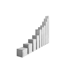 Fototapeta premium A series of concrete blocks arranged in an ascending bar chart style on a white background. Concept of growth, progress, or analytics. 3D Rendering