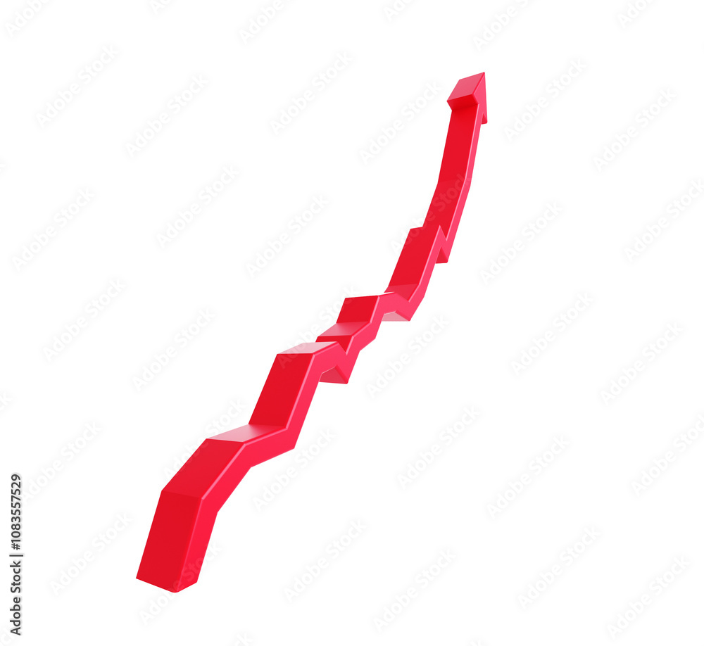 Poster red 3d zigzag arrow pointing upwards on a white background. represents growth or progress, commonly 