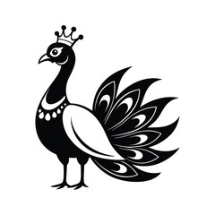 Fototapeta premium Indian peafowl Clipart Design - Peacock Bird vector illustration in black and white