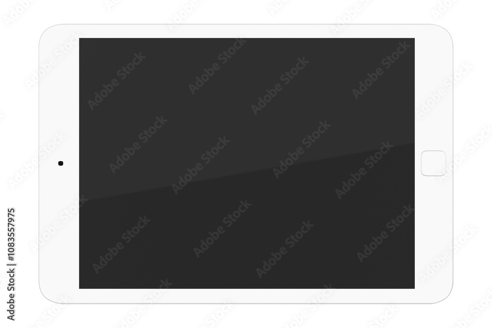 Aufkleber White tablet with a blankscreen shown from the top view, isolated on a white background. Digital device template for content display or design. 3D Rendering.