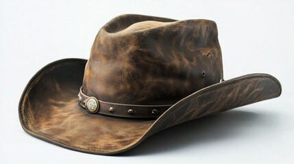 Rustic Western Cowboy Hat with Detailed Stitching and Aged Leather Texture Perfect for Country Themes, Rodeos, Ranch Life, and Artistic Projects