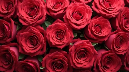 Fototapeta premium A close-up view of a burgundy box overflowing with vibrant, velvety red roses