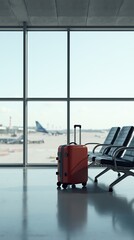 Fototapeta premium Modern Airport Waiting Area With Luggage and Large Windows