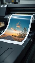 High-Quality Industrial Printer Producing Colorful Landscape Artwork