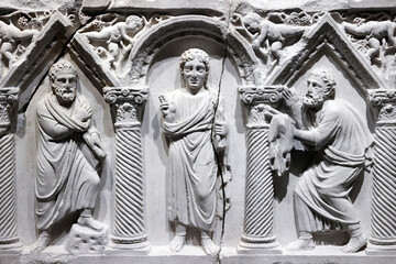 Fototapeta premium Museum of Fine Arts. Christ and apostles. Marble statue. 5 th century. Lyon. France.