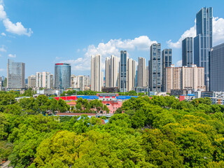 Fototapeta premium Skyline of the city landmark Central Business District in Wuhan, China