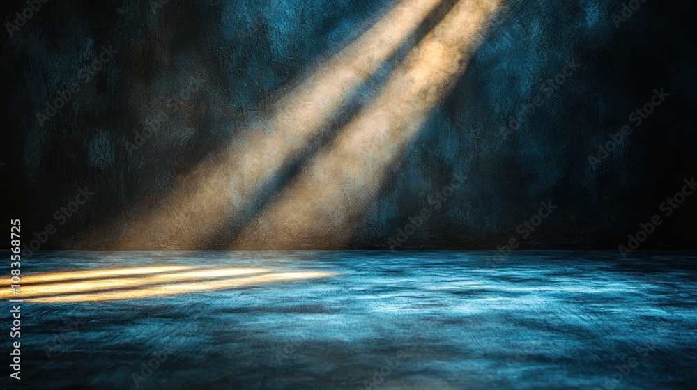 Poster two beams of light illuminating a dark textured surface