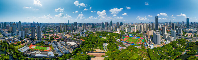Skyline of the city landmark Central Business District in Wuhan, China