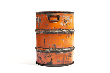 Rusty Orange Metal Barrel Isolated on White Background, Symbolizing Industrial Use and Recycling

