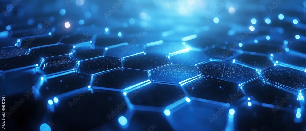 Poster abstract blue hexagon pattern with glowing lights