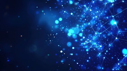Obraz premium Abstract digital network with glowing nodes on a dark blue background.