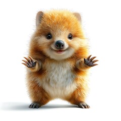 Obraz premium A detailed illustration of a cute and chubby wombat standing upright on its hind legs, with a curious expression on its face and its claws outstretched, isolated on a white background as transparent.