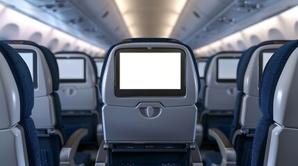 Airplane Seats with Blank LCD Screens Ready for Custom In-Flight Display Mockup