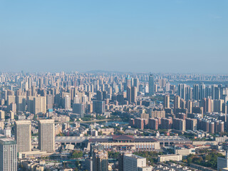 Fototapeta premium Landmark view of two rivers and four banks city in Wuhan, China