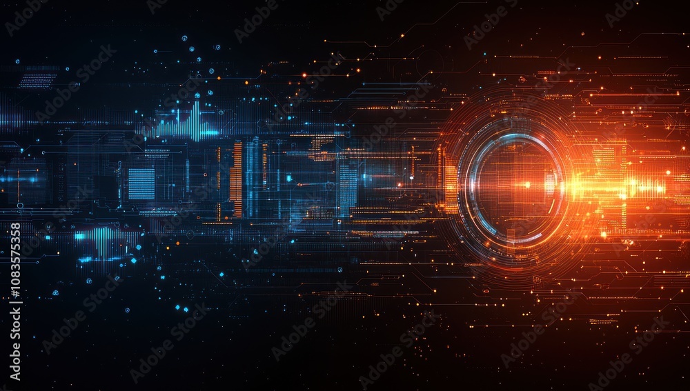 Aufkleber Abstract Digital Interface with Glowing Lines and Circular Element