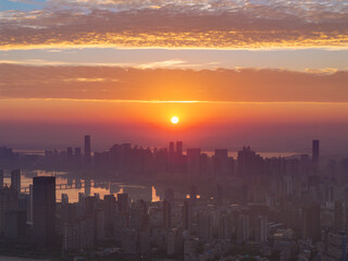 Fototapeta premium Landmark view of two rivers and four banks city in Wuhan, China