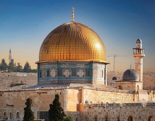 Fototapeta premium close-up of the Al Aqsa Mosque with a clear sky, showing the beauty of the mosque's architecture