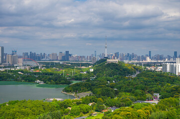 Obraz premium Landmark view of two rivers and four banks city in Wuhan, China